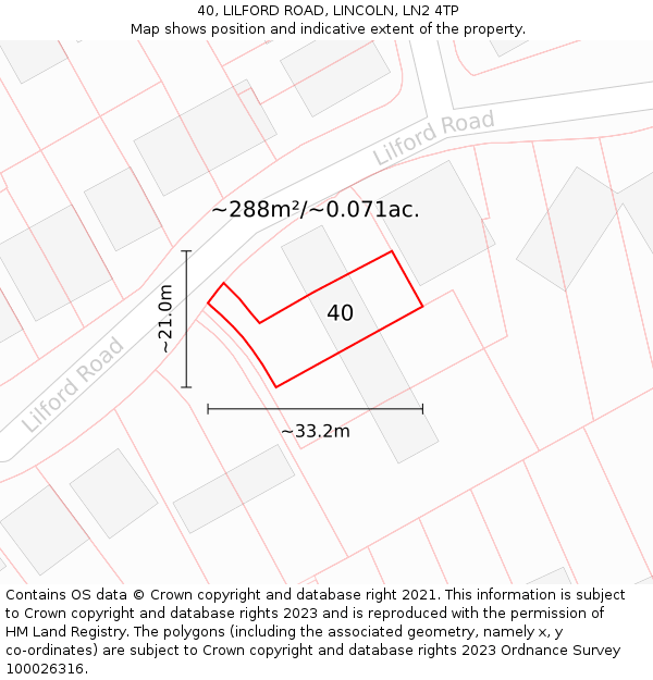 40, LILFORD ROAD, LINCOLN, LN2 4TP: Plot and title map