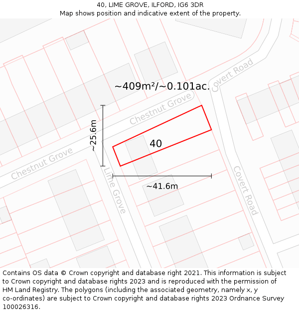 40, LIME GROVE, ILFORD, IG6 3DR: Plot and title map