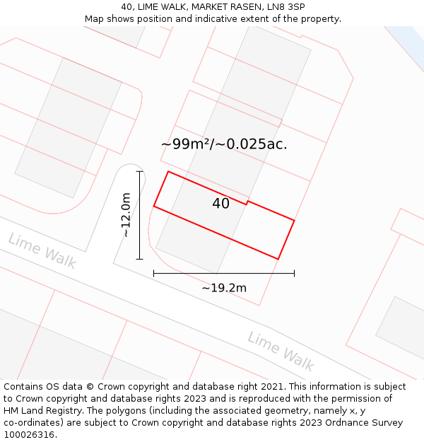 40, LIME WALK, MARKET RASEN, LN8 3SP: Plot and title map