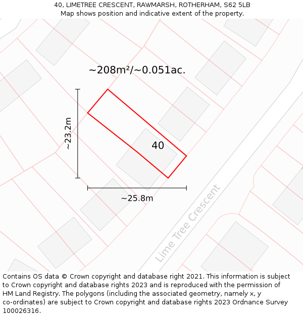 40, LIMETREE CRESCENT, RAWMARSH, ROTHERHAM, S62 5LB: Plot and title map