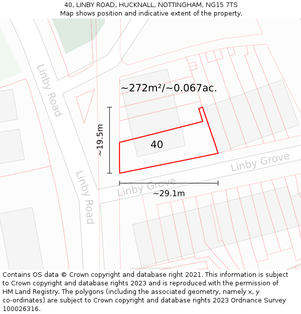 40, LINBY ROAD, HUCKNALL, NOTTINGHAM, NG15 7TS: Plot and title map
