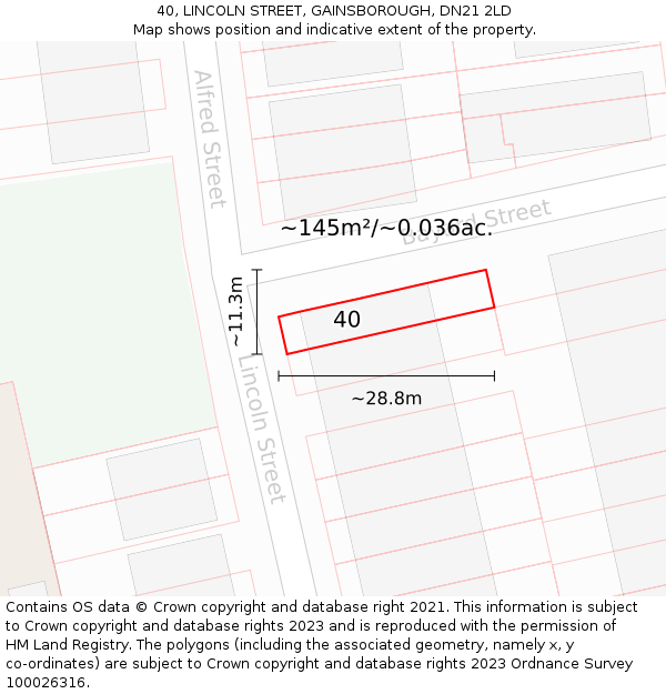 40, LINCOLN STREET, GAINSBOROUGH, DN21 2LD: Plot and title map