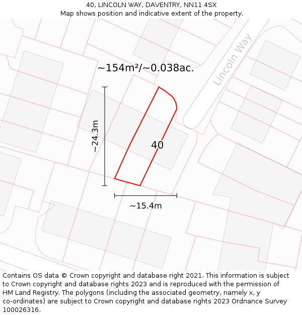 40, LINCOLN WAY, DAVENTRY, NN11 4SX: Plot and title map