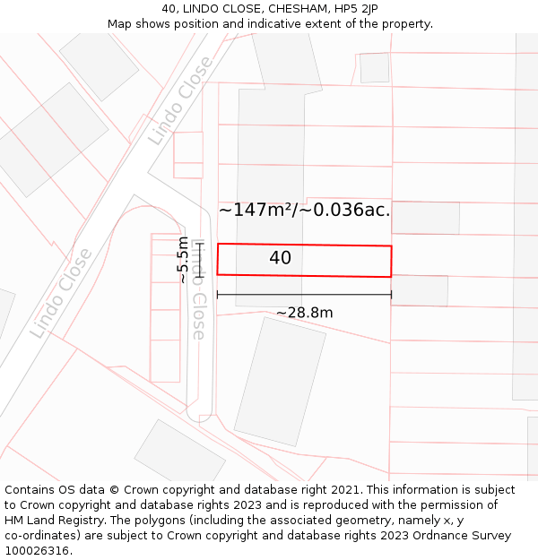 40, LINDO CLOSE, CHESHAM, HP5 2JP: Plot and title map