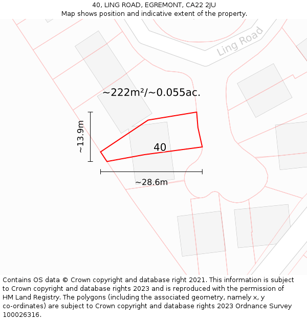 40, LING ROAD, EGREMONT, CA22 2JU: Plot and title map