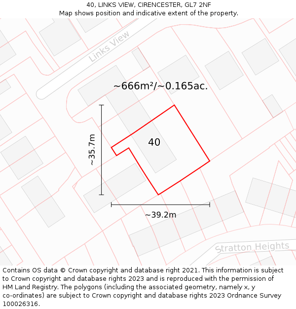 40, LINKS VIEW, CIRENCESTER, GL7 2NF: Plot and title map