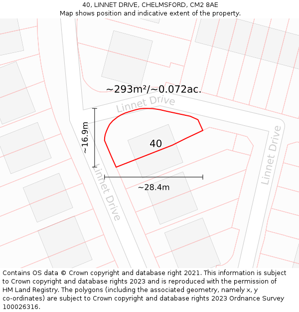 40, LINNET DRIVE, CHELMSFORD, CM2 8AE: Plot and title map