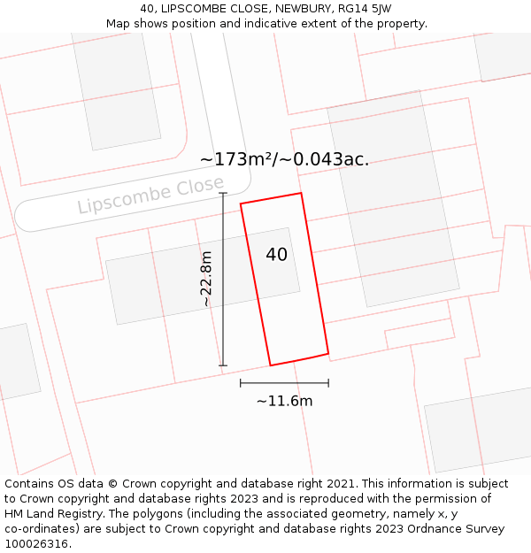 40, LIPSCOMBE CLOSE, NEWBURY, RG14 5JW: Plot and title map