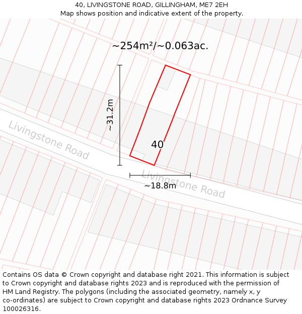 40, LIVINGSTONE ROAD, GILLINGHAM, ME7 2EH: Plot and title map
