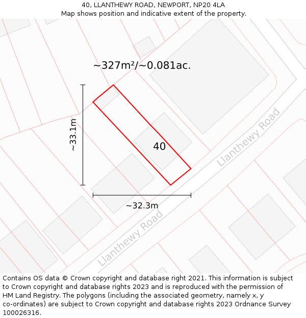 40, LLANTHEWY ROAD, NEWPORT, NP20 4LA: Plot and title map
