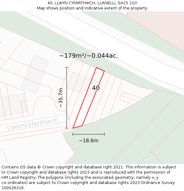 40, LLWYN CYFARTHWCH, LLANELLI, SA15 1GY: Plot and title map