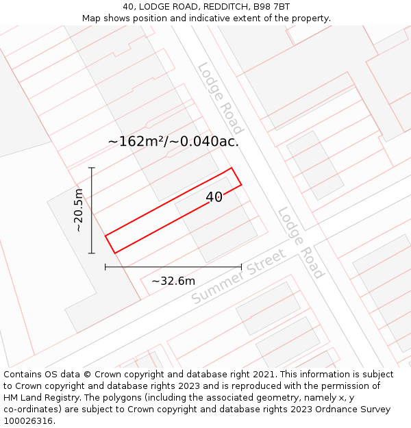 40, LODGE ROAD, REDDITCH, B98 7BT: Plot and title map