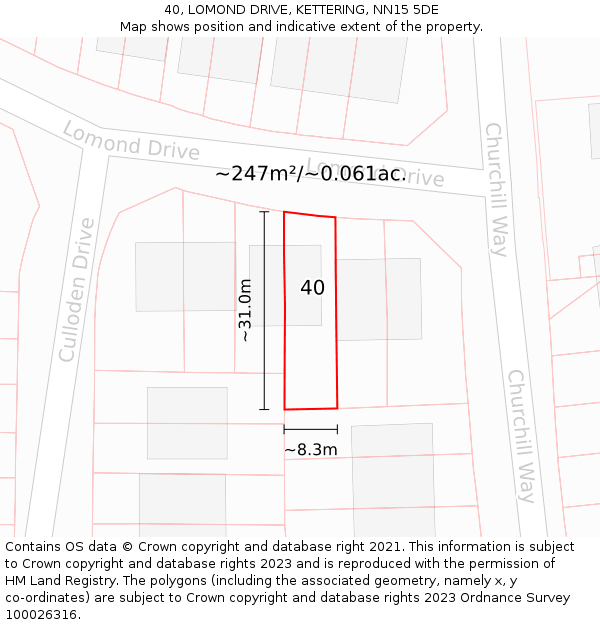 40, LOMOND DRIVE, KETTERING, NN15 5DE: Plot and title map