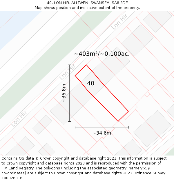 40, LON HIR, ALLTWEN, SWANSEA, SA8 3DE: Plot and title map