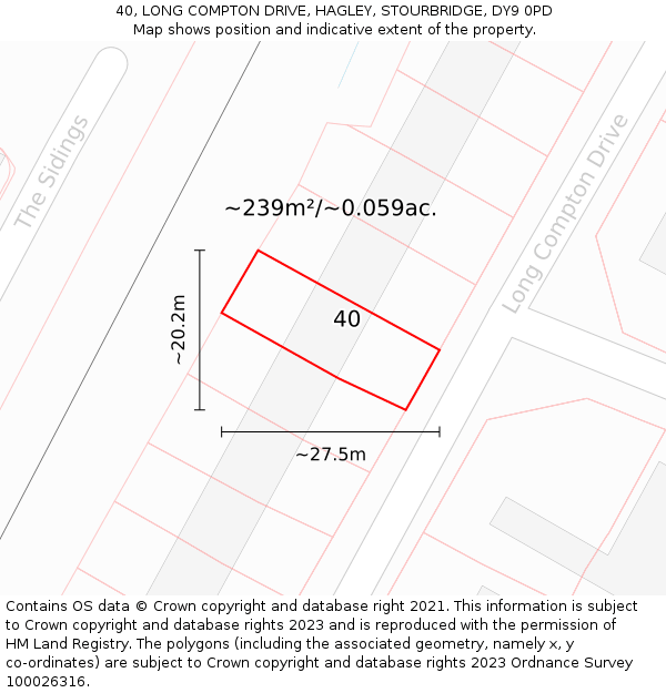 40, LONG COMPTON DRIVE, HAGLEY, STOURBRIDGE, DY9 0PD: Plot and title map