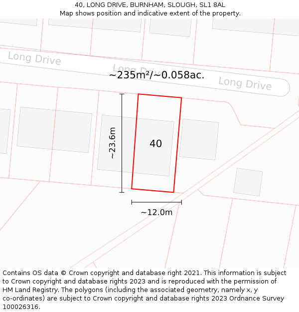 40, LONG DRIVE, BURNHAM, SLOUGH, SL1 8AL: Plot and title map