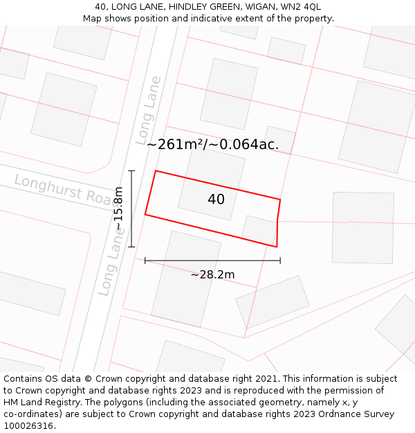 40, LONG LANE, HINDLEY GREEN, WIGAN, WN2 4QL: Plot and title map