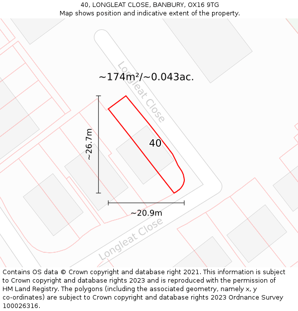 40, LONGLEAT CLOSE, BANBURY, OX16 9TG: Plot and title map