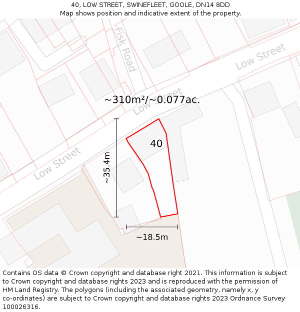 40, LOW STREET, SWINEFLEET, GOOLE, DN14 8DD: Plot and title map