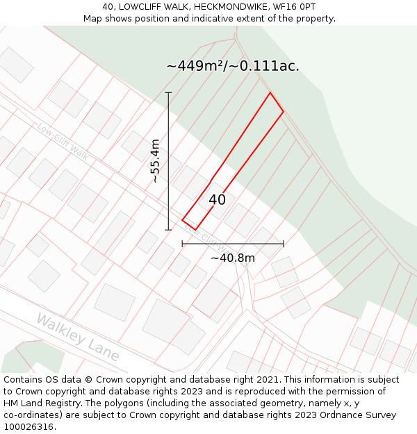 40, LOWCLIFF WALK, HECKMONDWIKE, WF16 0PT: Plot and title map