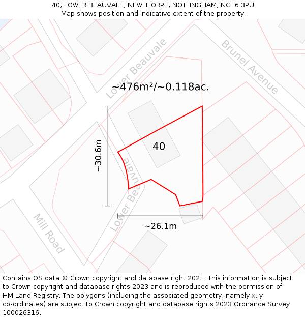 40, LOWER BEAUVALE, NEWTHORPE, NOTTINGHAM, NG16 3PU: Plot and title map