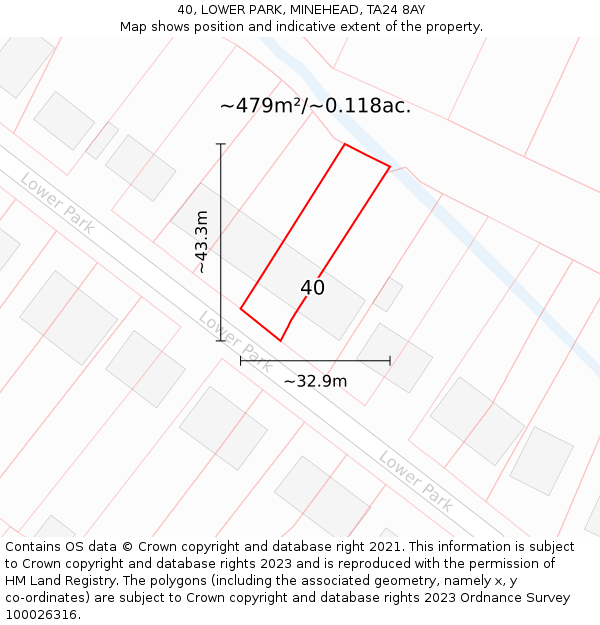 40, LOWER PARK, MINEHEAD, TA24 8AY: Plot and title map