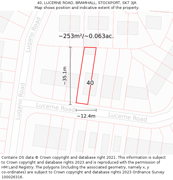 40, LUCERNE ROAD, BRAMHALL, STOCKPORT, SK7 3JA: Plot and title map