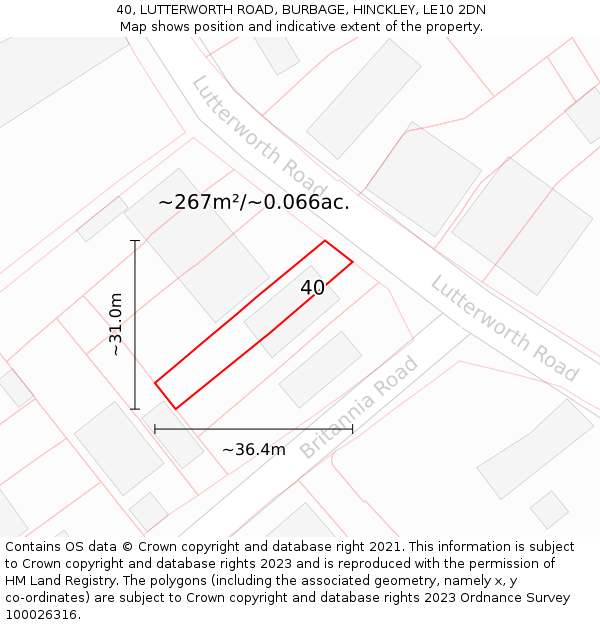 40, LUTTERWORTH ROAD, BURBAGE, HINCKLEY, LE10 2DN: Plot and title map