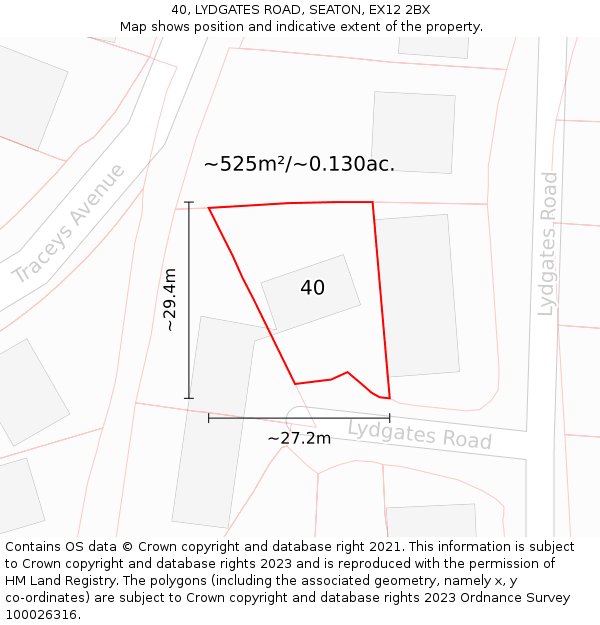 40, LYDGATES ROAD, SEATON, EX12 2BX: Plot and title map