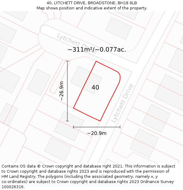 40, LYTCHETT DRIVE, BROADSTONE, BH18 9LB: Plot and title map
