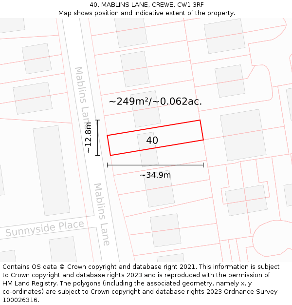 40, MABLINS LANE, CREWE, CW1 3RF: Plot and title map