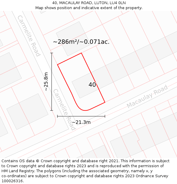 40, MACAULAY ROAD, LUTON, LU4 0LN: Plot and title map
