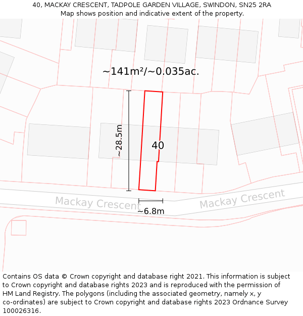 40, MACKAY CRESCENT, TADPOLE GARDEN VILLAGE, SWINDON, SN25 2RA: Plot and title map
