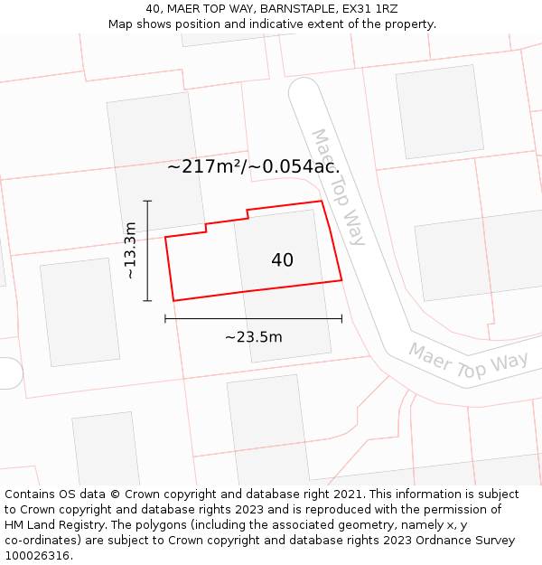 40, MAER TOP WAY, BARNSTAPLE, EX31 1RZ: Plot and title map