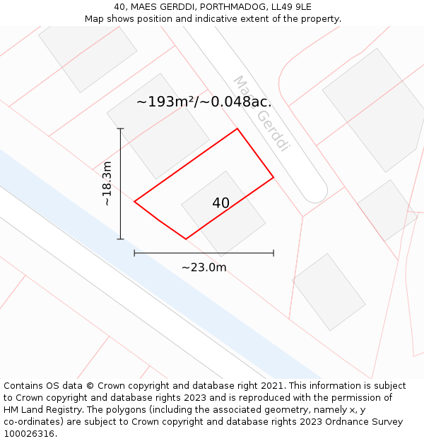 40, MAES GERDDI, PORTHMADOG, LL49 9LE: Plot and title map