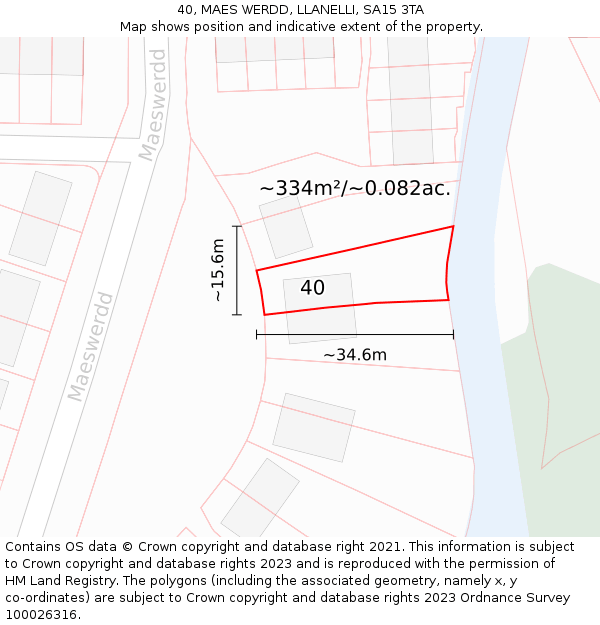 40, MAES WERDD, LLANELLI, SA15 3TA: Plot and title map