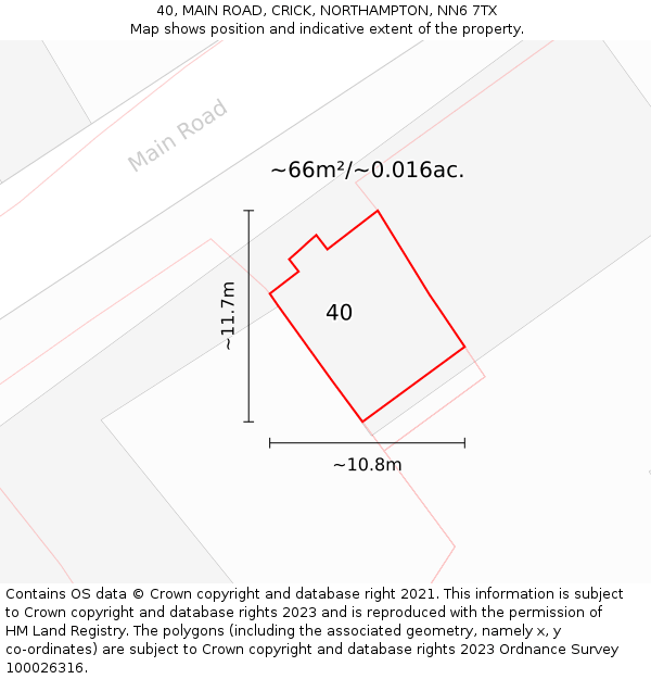 40, MAIN ROAD, CRICK, NORTHAMPTON, NN6 7TX: Plot and title map