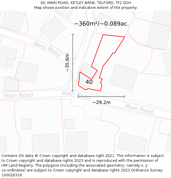 40, MAIN ROAD, KETLEY BANK, TELFORD, TF2 0DH: Plot and title map