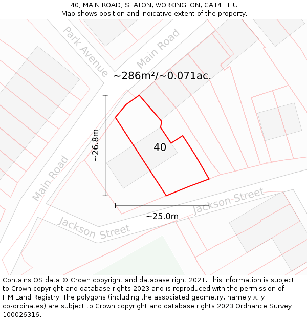 40, MAIN ROAD, SEATON, WORKINGTON, CA14 1HU: Plot and title map
