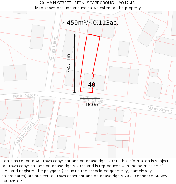 40, MAIN STREET, IRTON, SCARBOROUGH, YO12 4RH: Plot and title map