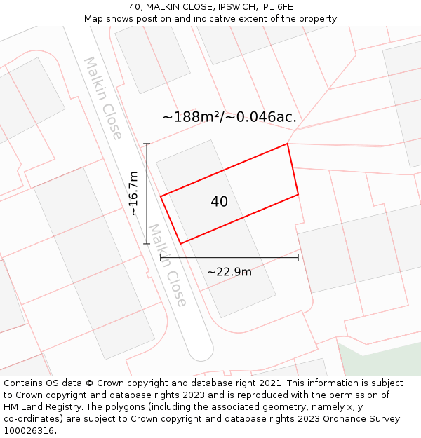 40, MALKIN CLOSE, IPSWICH, IP1 6FE: Plot and title map
