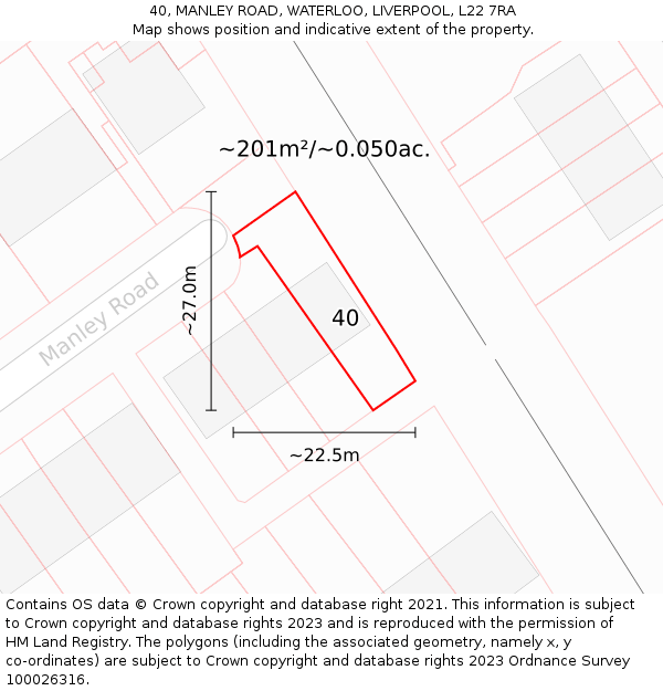 40, MANLEY ROAD, WATERLOO, LIVERPOOL, L22 7RA: Plot and title map