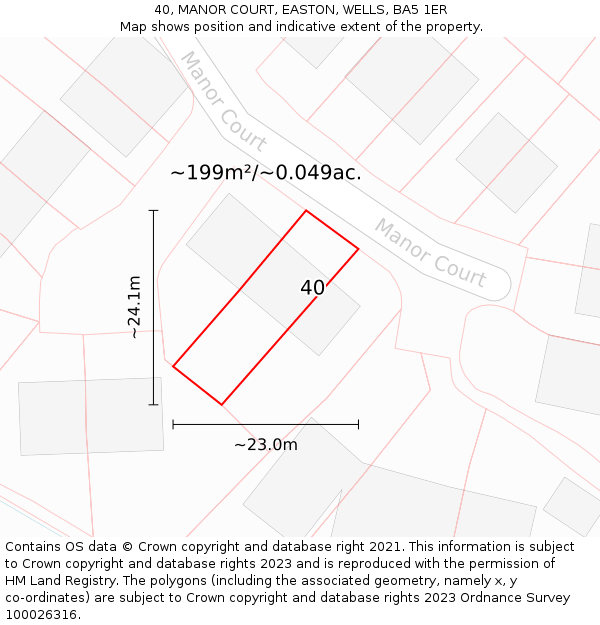 40, MANOR COURT, EASTON, WELLS, BA5 1ER: Plot and title map