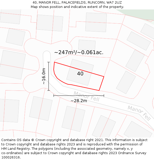 40, MANOR FELL, PALACEFIELDS, RUNCORN, WA7 2UZ: Plot and title map