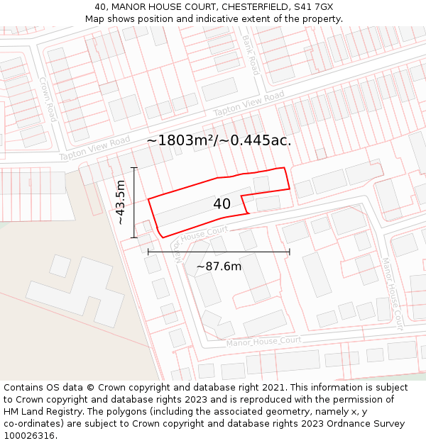 40, MANOR HOUSE COURT, CHESTERFIELD, S41 7GX: Plot and title map