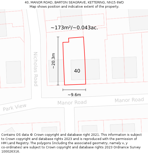 40, MANOR ROAD, BARTON SEAGRAVE, KETTERING, NN15 6WD: Plot and title map
