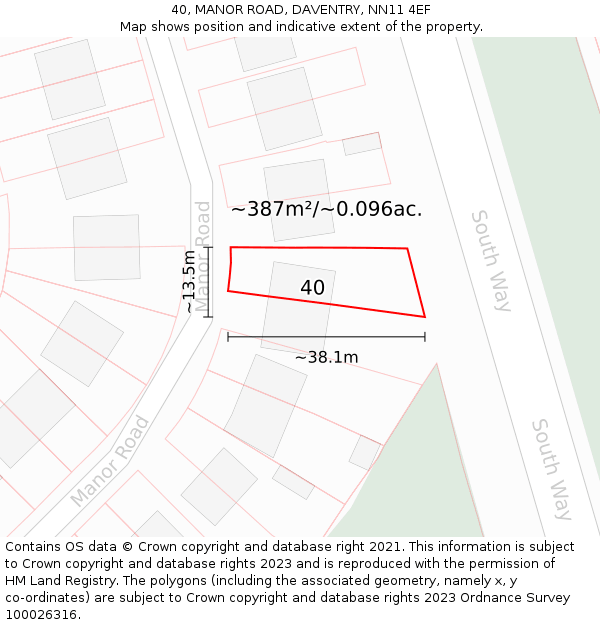 40, MANOR ROAD, DAVENTRY, NN11 4EF: Plot and title map