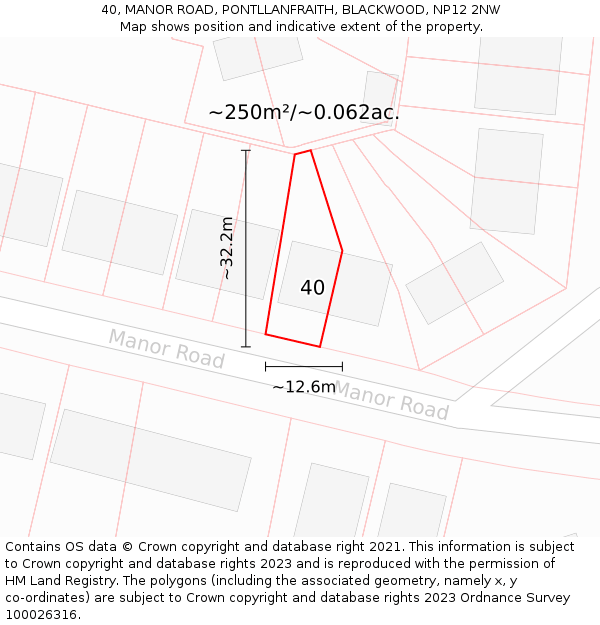 40, MANOR ROAD, PONTLLANFRAITH, BLACKWOOD, NP12 2NW: Plot and title map