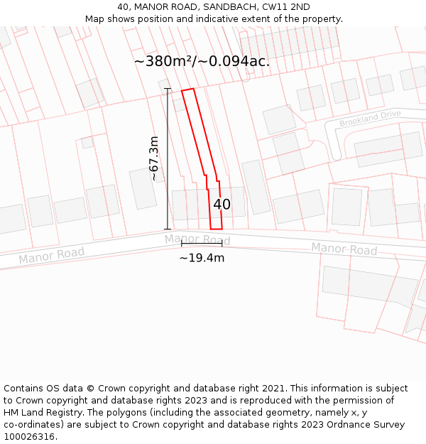 40, MANOR ROAD, SANDBACH, CW11 2ND: Plot and title map
