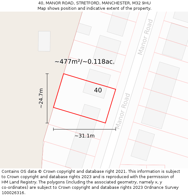40, MANOR ROAD, STRETFORD, MANCHESTER, M32 9HU: Plot and title map